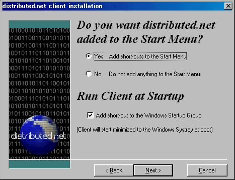 Do you want distributed.net added to the Start Menu?